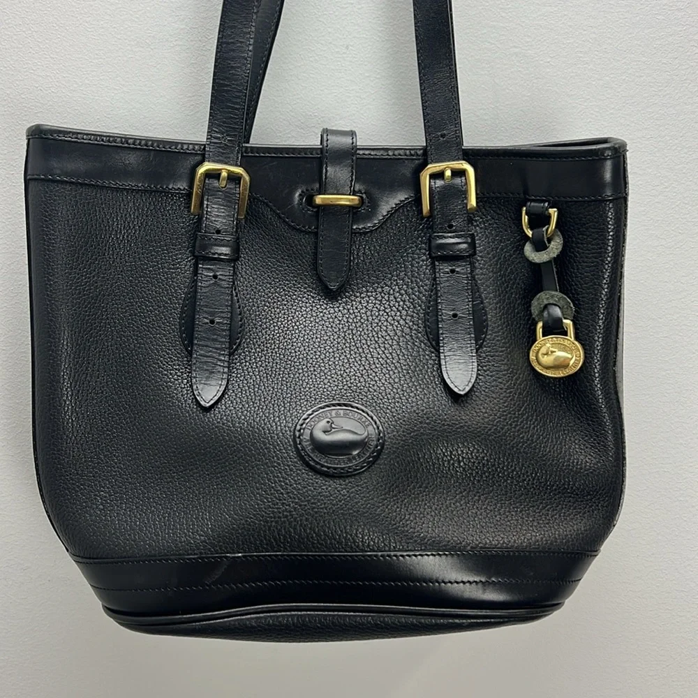 Vintage Dooney & Bourke Black All Weather Leather Pebbled Tote Gold Hardware - Picture 2 of 15